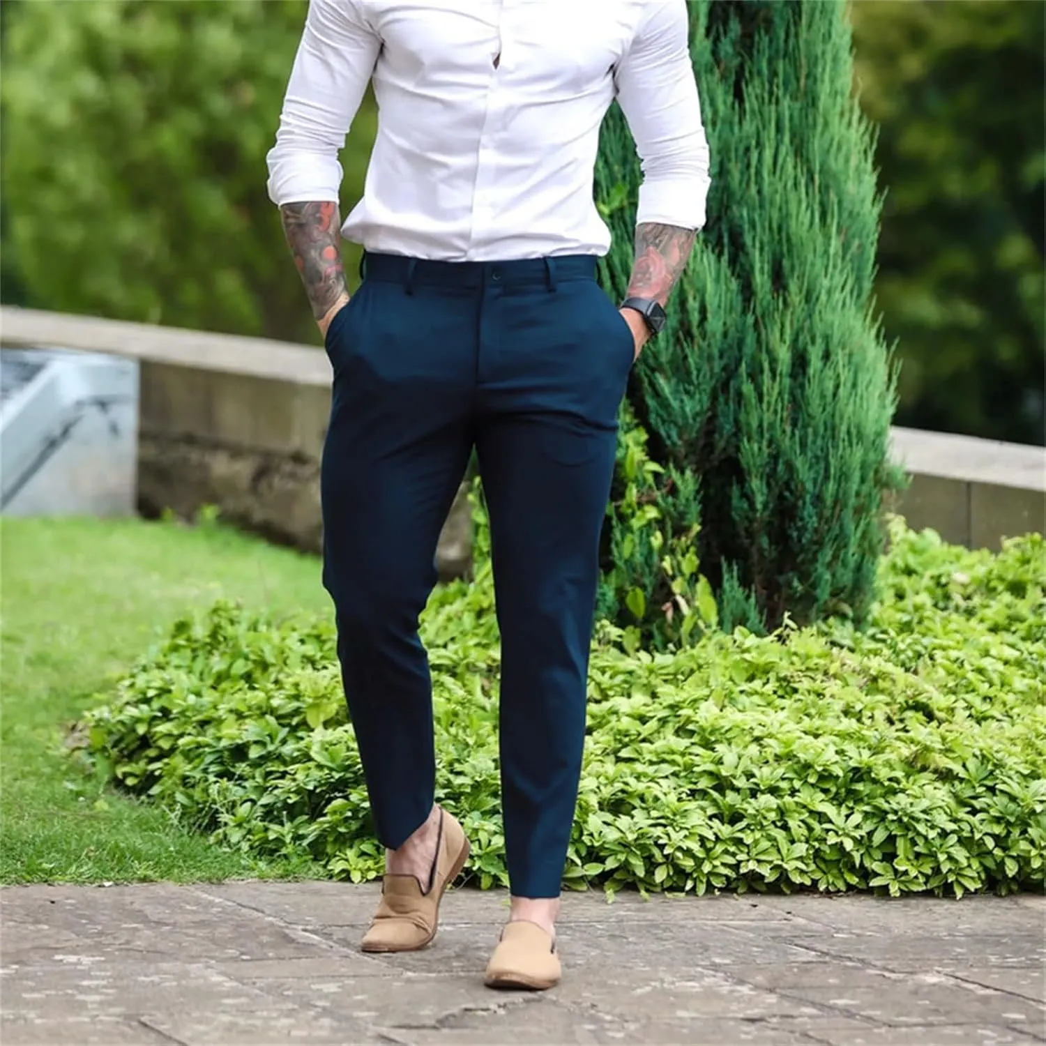 CRNTCEM Skinny Leg Golf Pants for Men Slim Fit Stretch Business Work Trousers Anckle Outdoor Casual Sports Chino Suit Pants