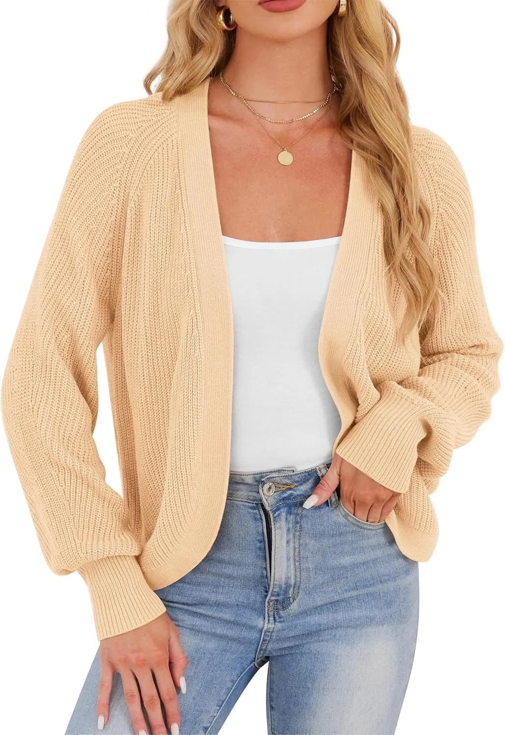 Cropped Cardigan Sweaters for Women Trendy Chunky Cable Knit Soft Cute Loose Sweaters Coats for Casual