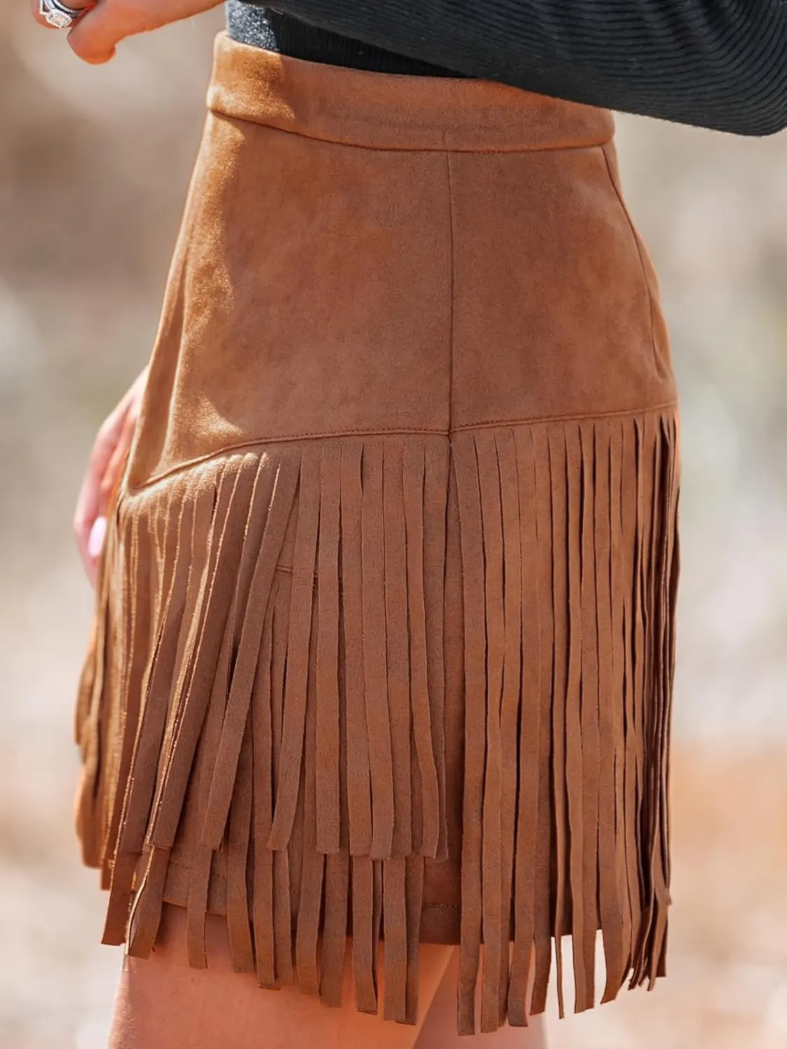 CUPSHE Women Skirts Terra Cotta High Waist Fringe Mini Skirt Short Skirts