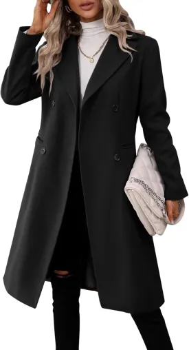 Danedvi Womens Long Double Breasted Coats Lapel Collar Pea Coat Winter Slim Fit Jackets Trench Coat Outwear