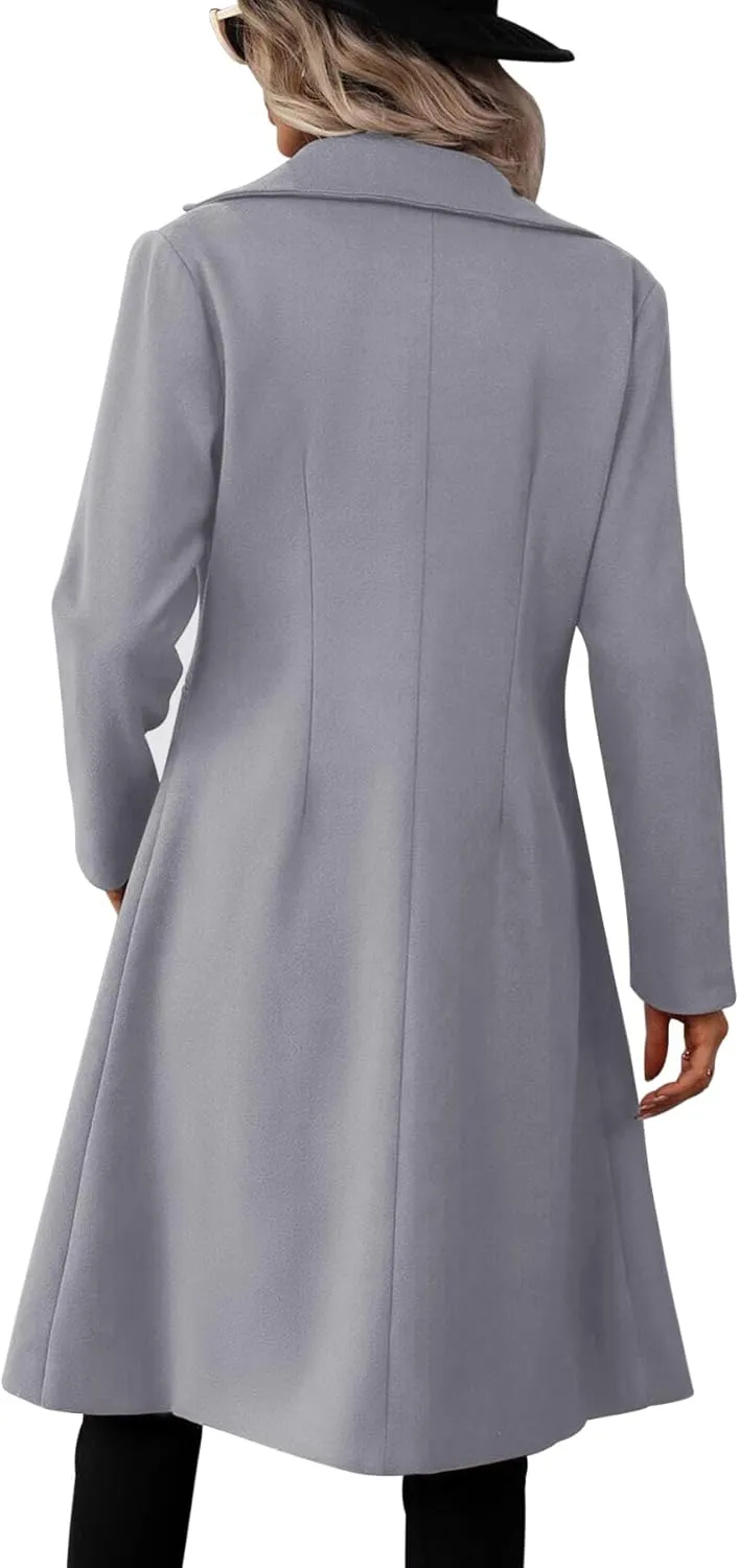 Danedvi Womens Long Double Breasted Coats Lapel Collar Pea Coat Winter Slim Fit Jackets Trench Coat Outwear