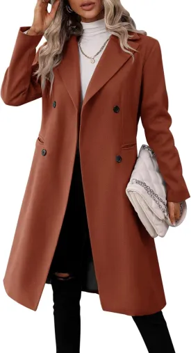 Danedvi Womens Long Double Breasted Coats Lapel Collar Pea Coat Winter Slim Fit Jackets Trench Coat Outwear