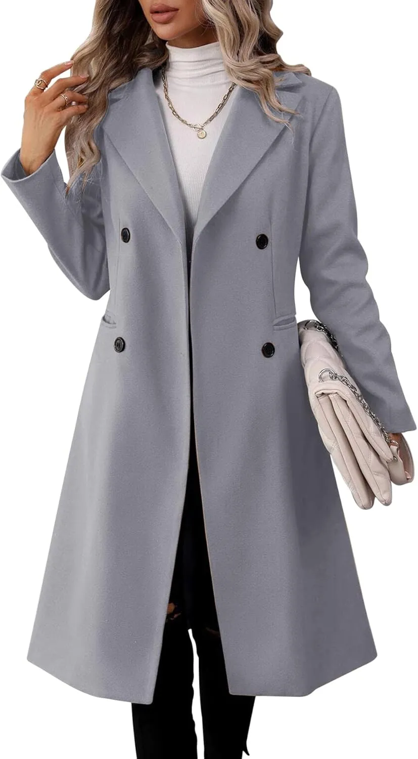 Danedvi Womens Long Double Breasted Coats Lapel Collar Pea Coat Winter Slim Fit Jackets Trench Coat Outwear