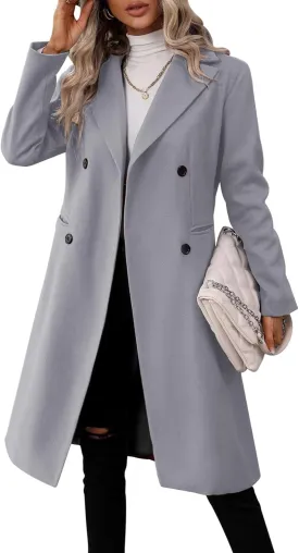 Danedvi Womens Long Double Breasted Coats Lapel Collar Pea Coat Winter Slim Fit Jackets Trench Coat Outwear