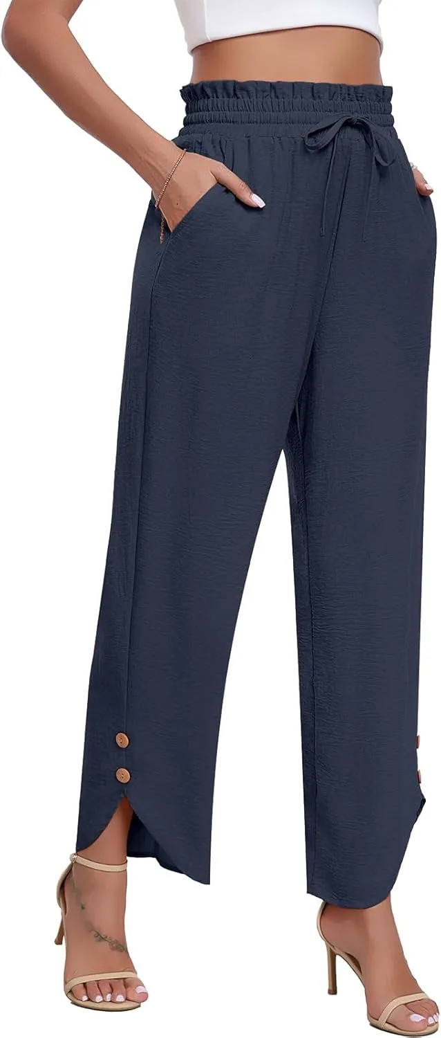 DILIUXING Womens Wide Leg Pants High Waisted Casual Drawstring Loose Adjustable Trousers Business Fashion Pants