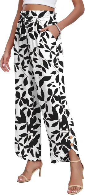 DILIUXING Womens Wide Leg Pants High Waisted Casual Drawstring Loose Adjustable Trousers Business Fashion Pants
