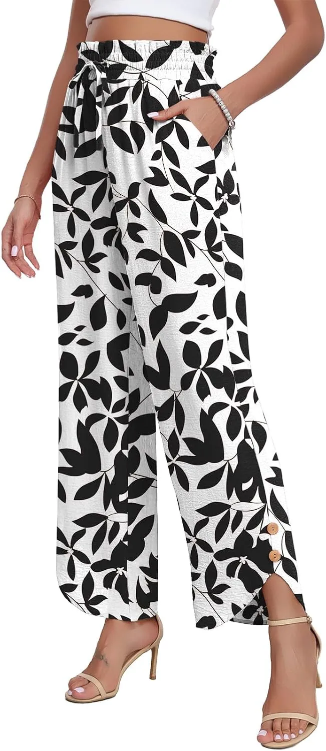 DILIUXING Womens Wide Leg Pants High Waisted Casual Drawstring Loose Adjustable Trousers Business Fashion Pants