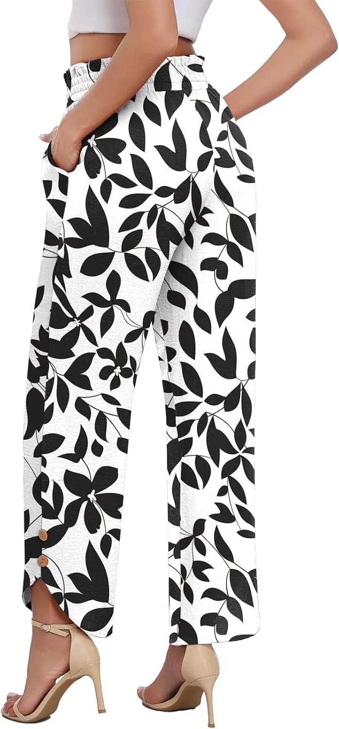 DILIUXING Womens Wide Leg Pants High Waisted Casual Drawstring Loose Adjustable Trousers Business Fashion Pants