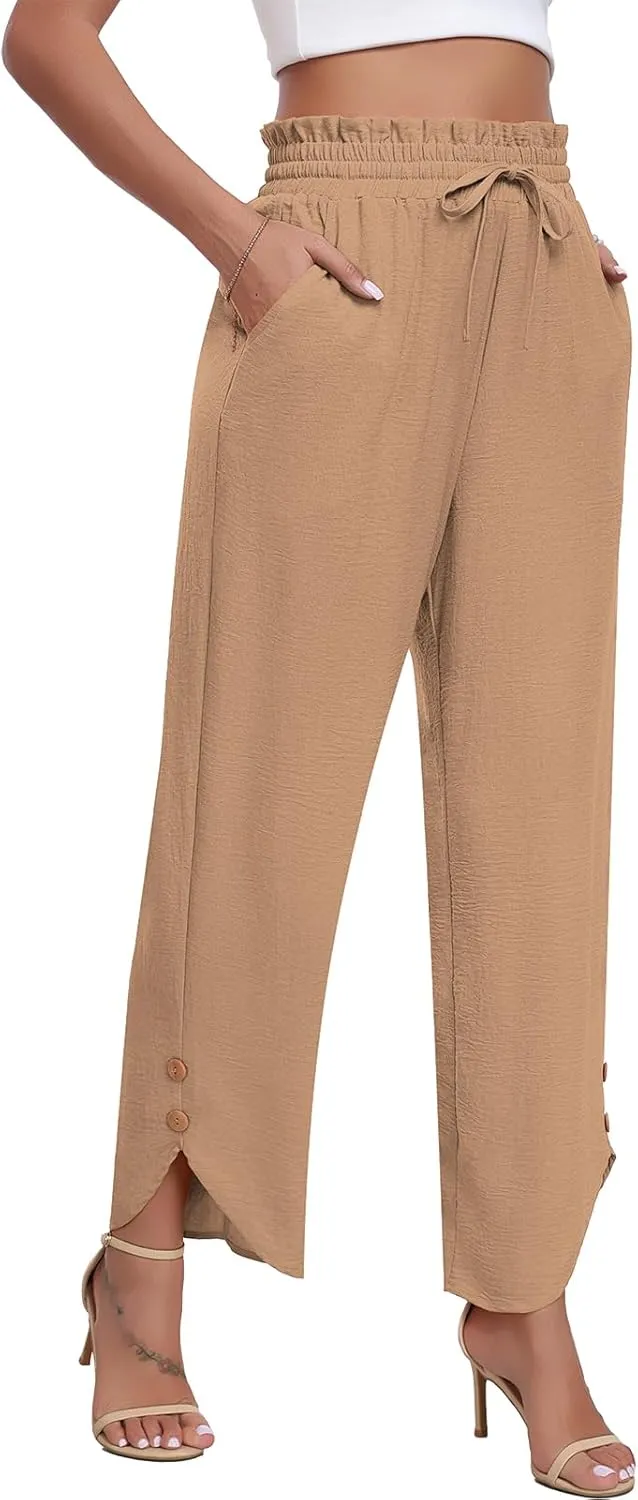DILIUXING Womens Wide Leg Pants High Waisted Casual Drawstring Loose Adjustable Trousers Business Fashion Pants