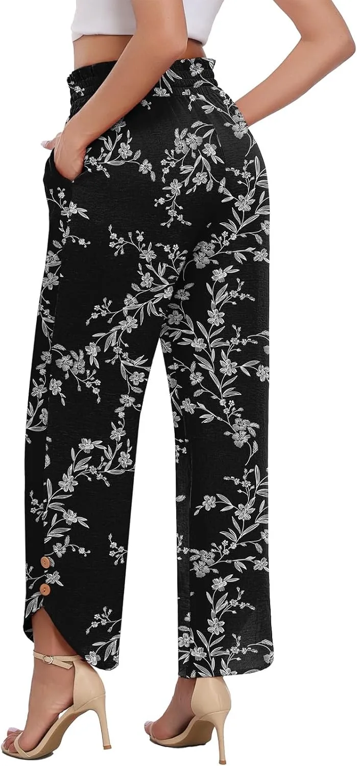DILIUXING Womens Wide Leg Pants High Waisted Casual Drawstring Loose Adjustable Trousers Business Fashion Pants