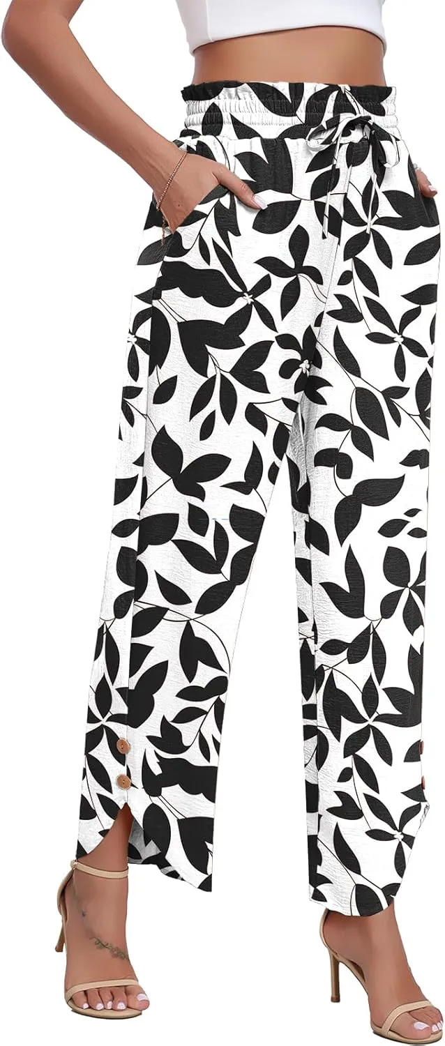 DILIUXING Womens Wide Leg Pants High Waisted Casual Drawstring Loose Adjustable Trousers Business Fashion Pants