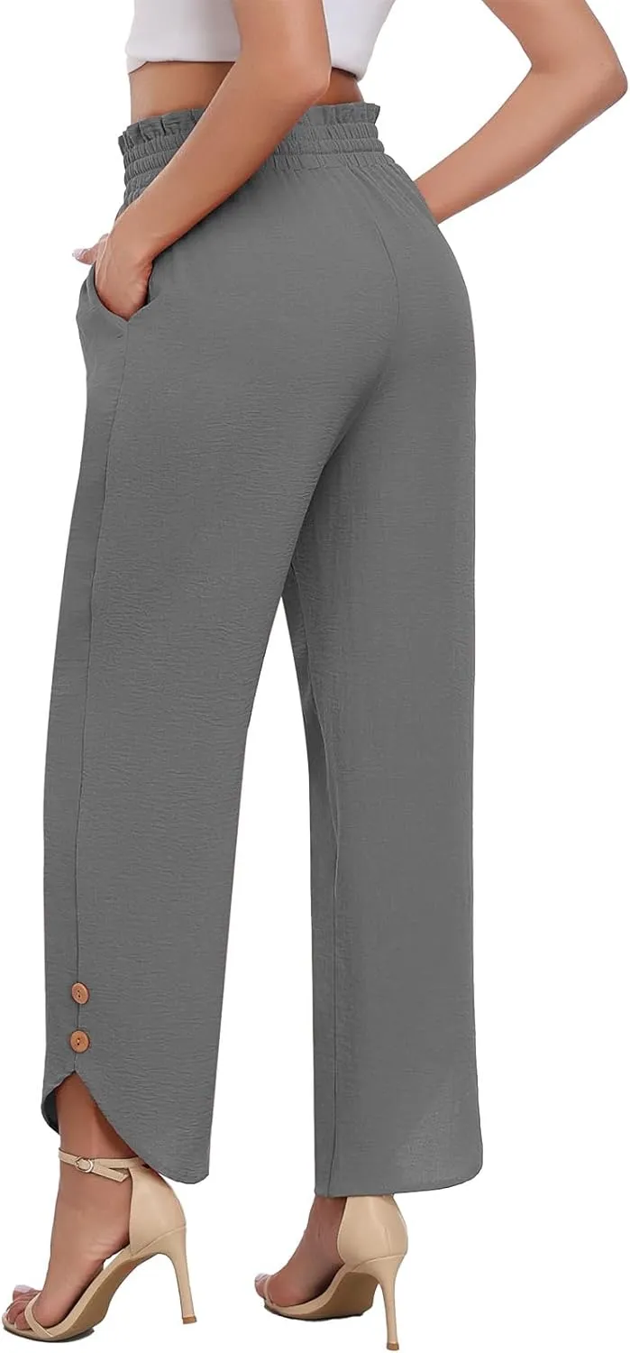 DILIUXING Womens Wide Leg Pants High Waisted Casual Drawstring Loose Adjustable Trousers Business Fashion Pants