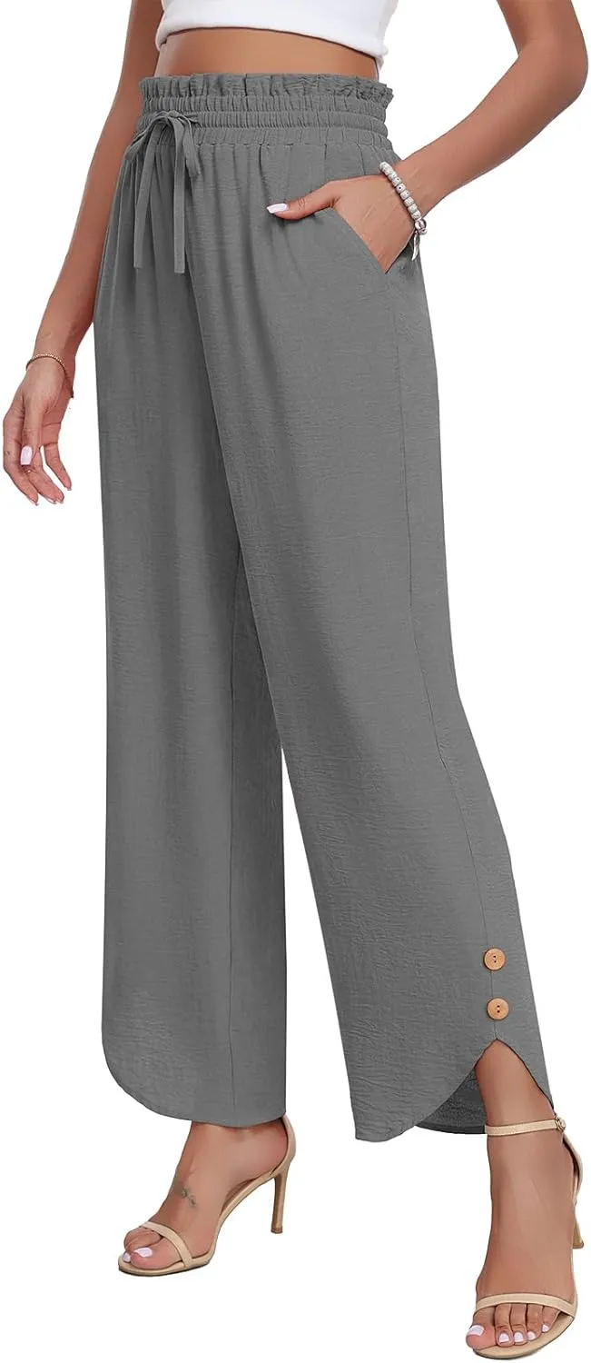 DILIUXING Womens Wide Leg Pants High Waisted Casual Drawstring Loose Adjustable Trousers Business Fashion Pants