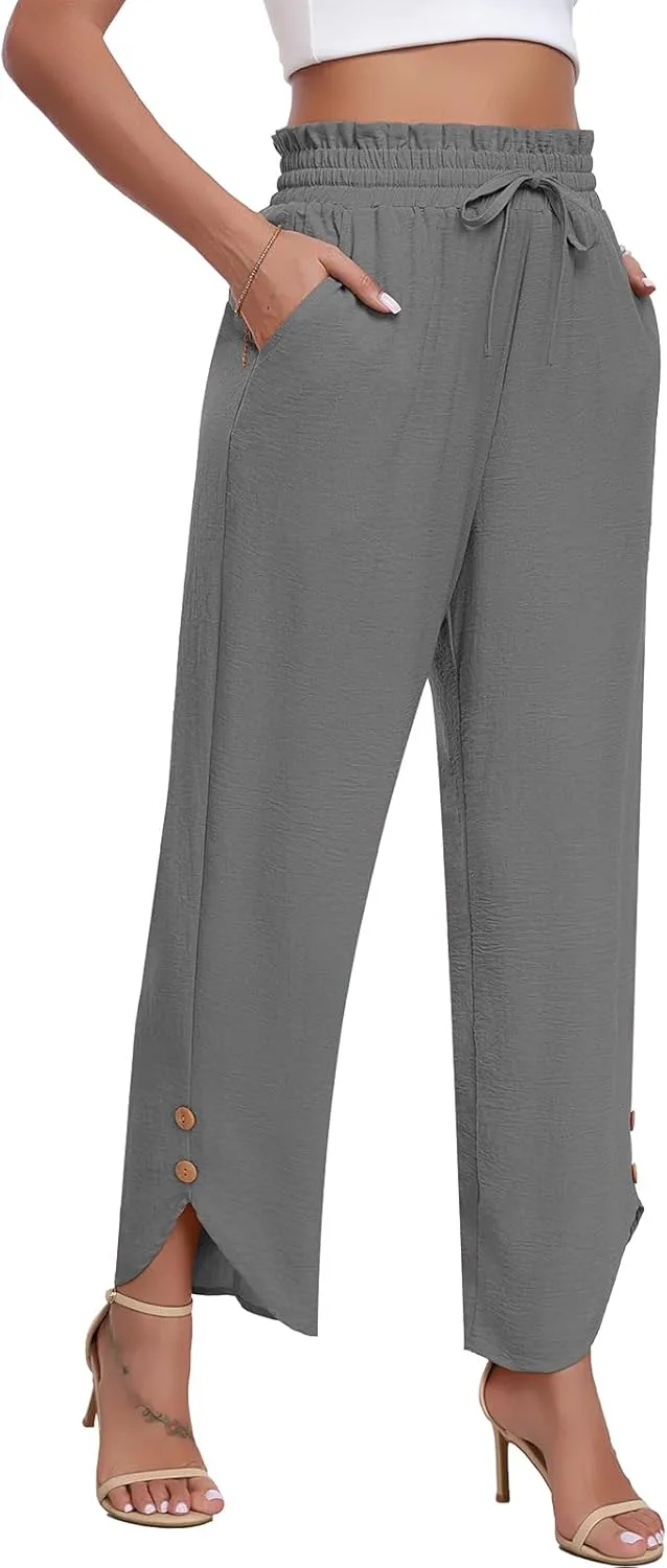 DILIUXING Womens Wide Leg Pants High Waisted Casual Drawstring Loose Adjustable Trousers Business Fashion Pants