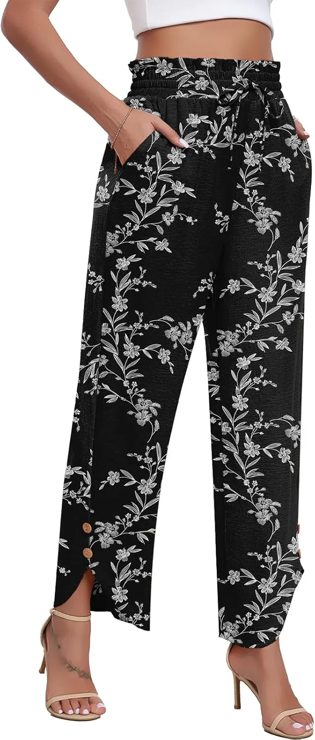 DILIUXING Womens Wide Leg Pants High Waisted Casual Drawstring Loose Adjustable Trousers Business Fashion Pants