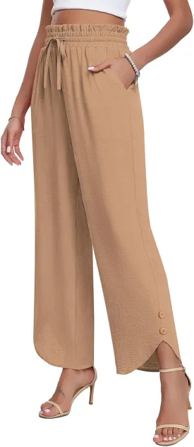 DILIUXING Womens Wide Leg Pants High Waisted Casual Drawstring Loose Adjustable Trousers Business Fashion Pants