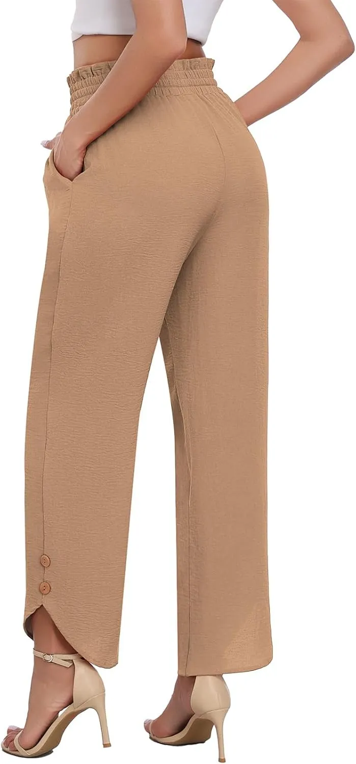 DILIUXING Womens Wide Leg Pants High Waisted Casual Drawstring Loose Adjustable Trousers Business Fashion Pants