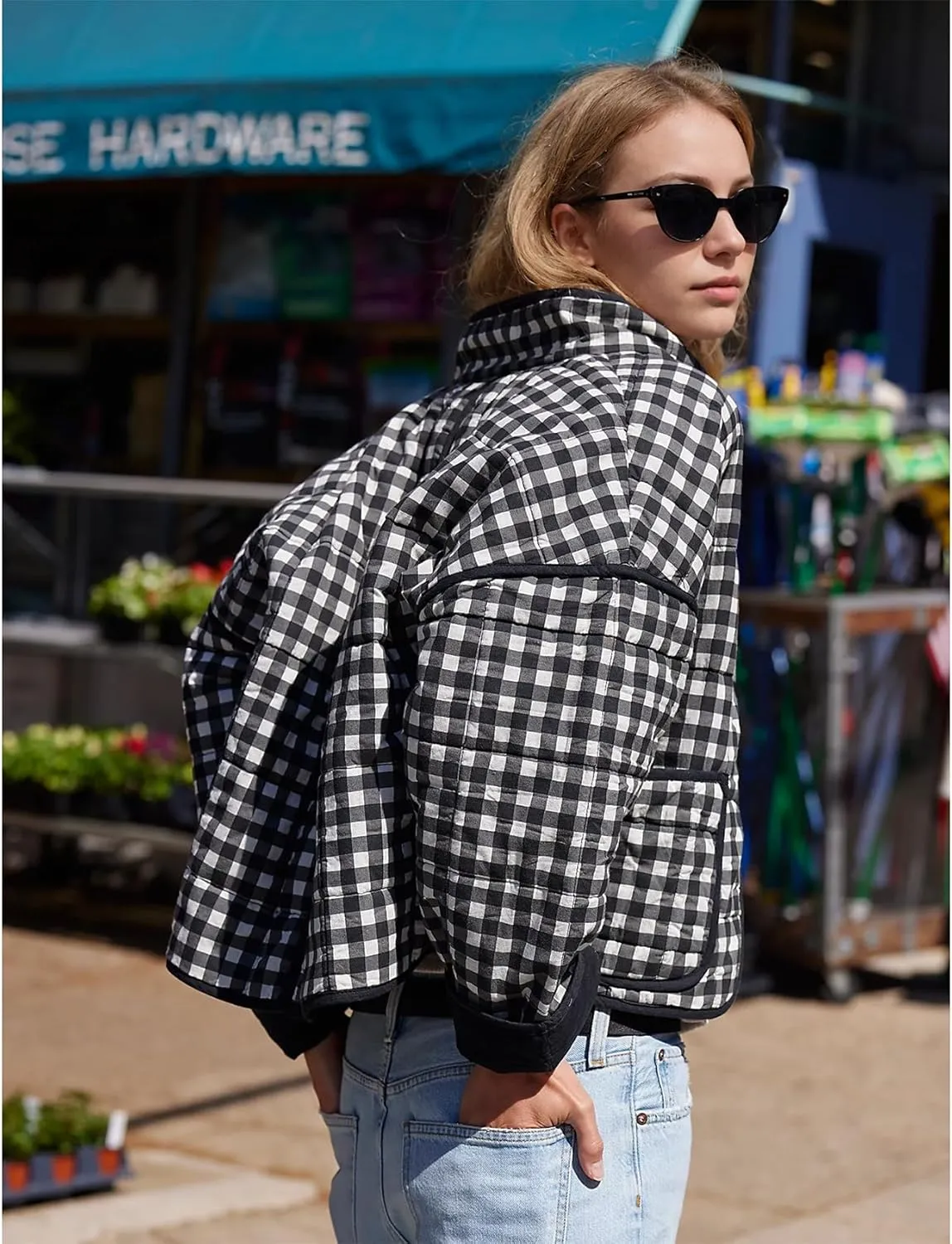 Duyang Women's Cropped Puffer Jacket Lightweight Floral Printed Open Front Quilted Coat Winter Warm Outwear