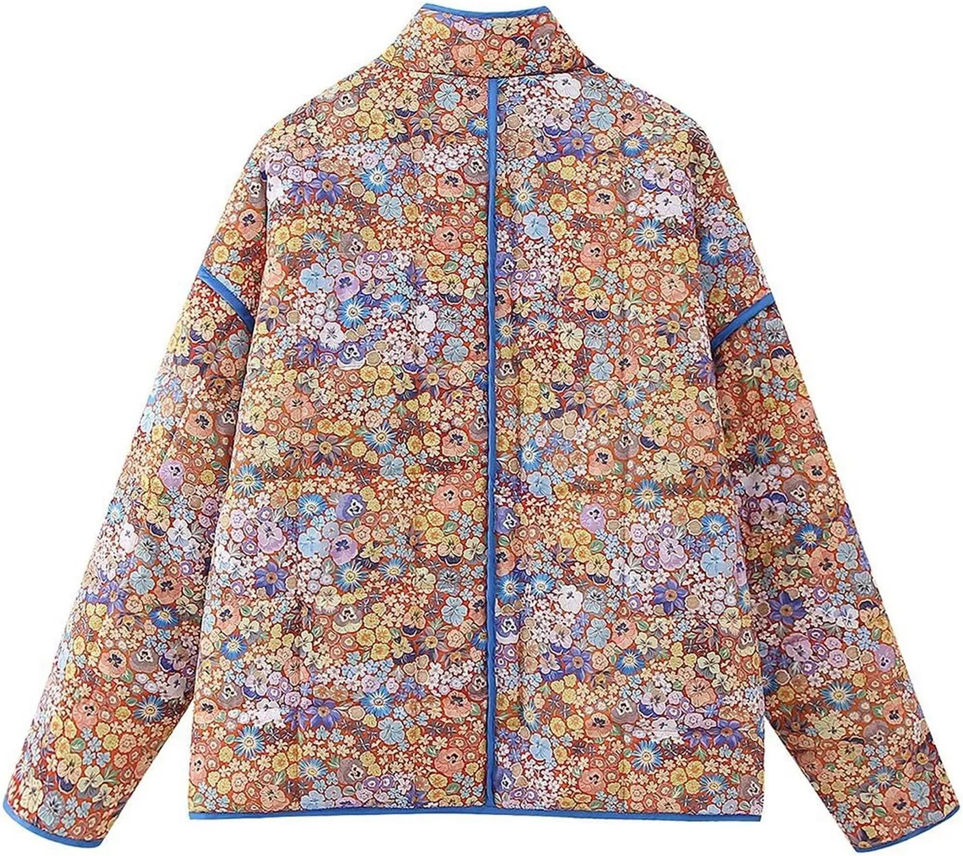Duyang Women's Cropped Puffer Jacket Lightweight Floral Printed Open Front Quilted Coat Winter Warm Outwear