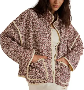 Duyang Women's Cropped Puffer Jacket Lightweight Floral Printed Open Front Quilted Coat Winter Warm Outwear