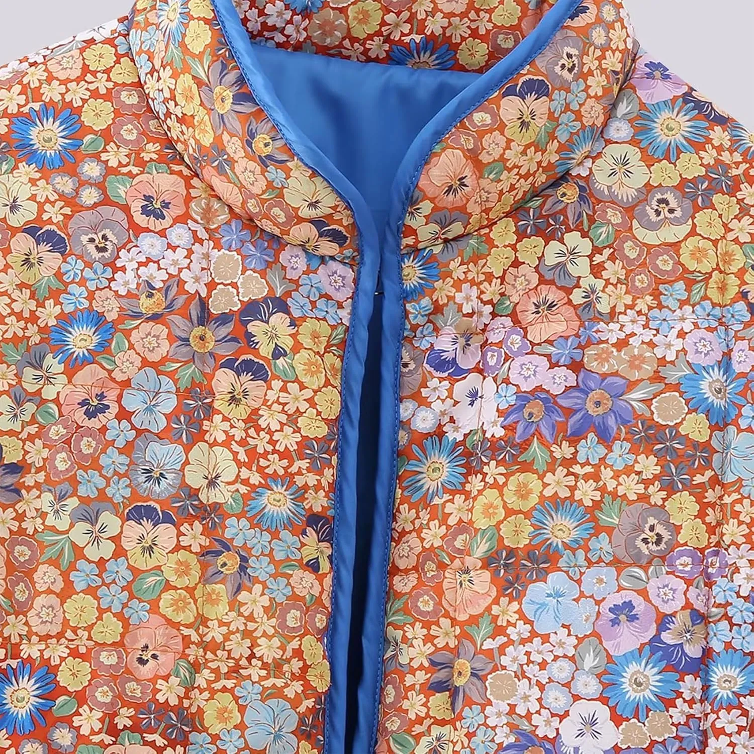 Duyang Women's Cropped Puffer Jacket Lightweight Floral Printed Open Front Quilted Coat Winter Warm Outwear