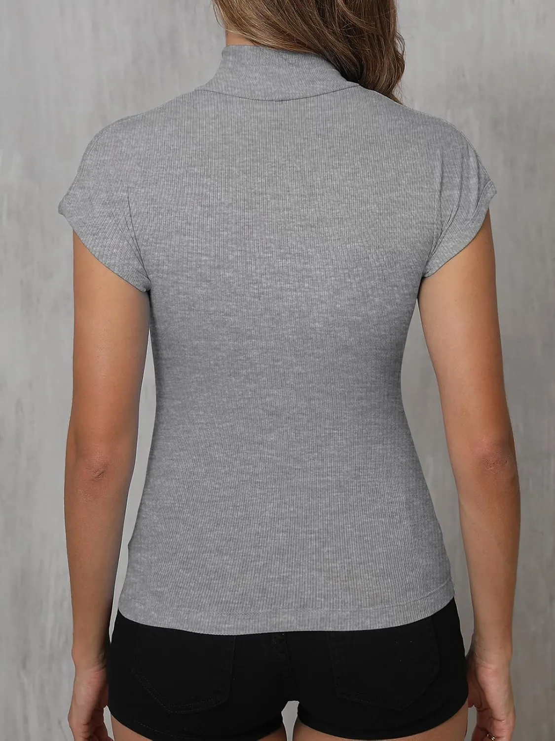 Dwnval Womens Fashion Mock Turtle Neck Short Sleeve Shirts Slim Fit Ribbed Knited Tops 2025 Spring Summer