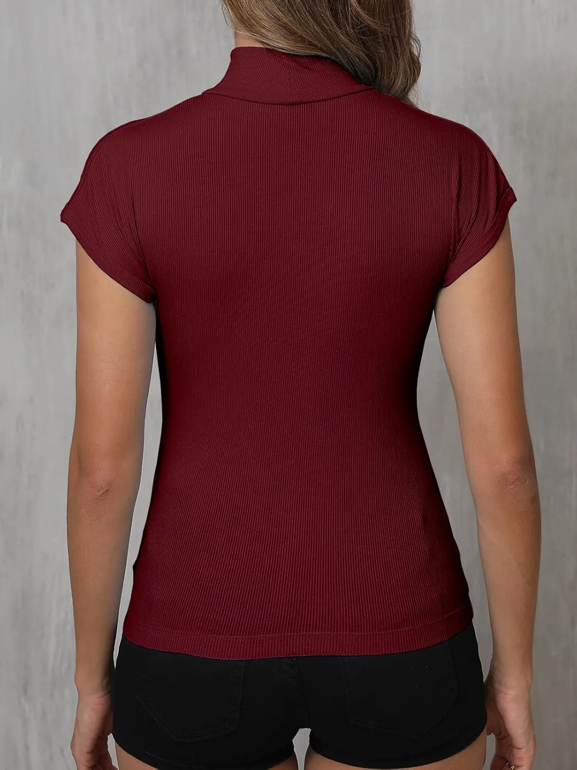 Dwnval Womens Fashion Mock Turtle Neck Short Sleeve Shirts Slim Fit Ribbed Knited Tops 2025 Spring Summer