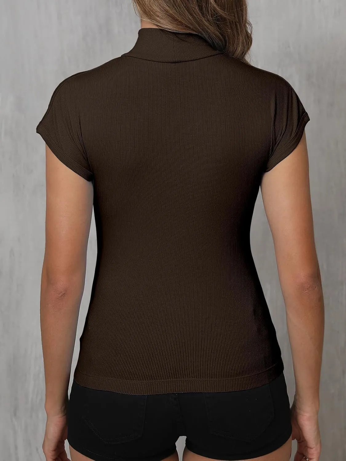Dwnval Womens Fashion Mock Turtle Neck Short Sleeve Shirts Slim Fit Ribbed Knited Tops 2025 Spring Summer