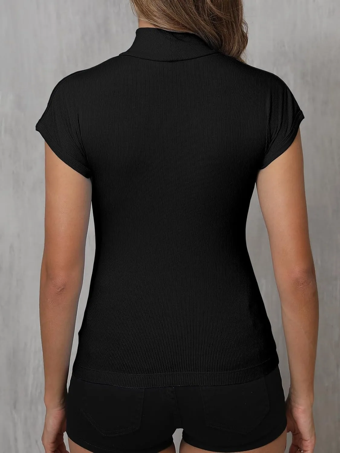 Dwnval Womens Fashion Mock Turtle Neck Short Sleeve Shirts Slim Fit Ribbed Knited Tops 2025 Spring Summer
