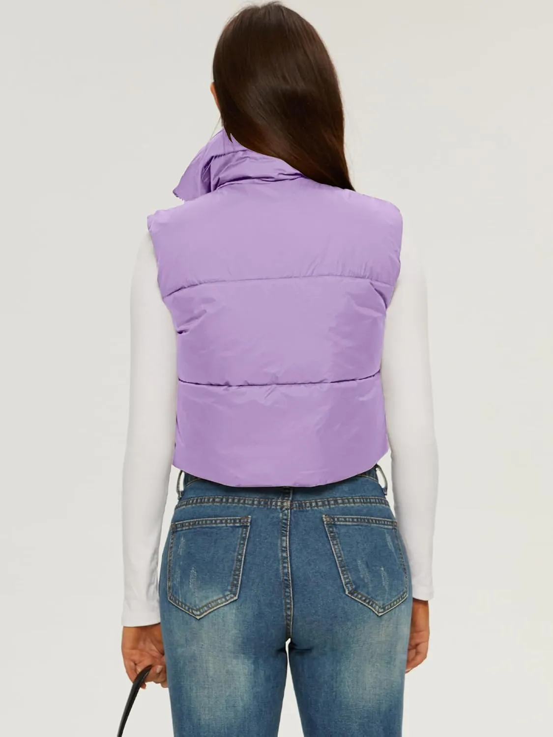ELLEVEN Women's Cropped Puffer Vest with Pockets, High Stand Collar Crop Outerwear Lightweight Padded Gilet