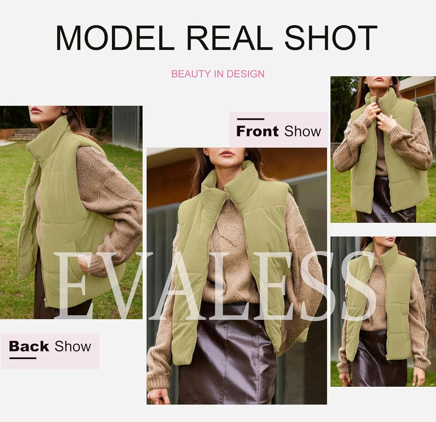 EVALESS Corduroy Cropped Puffer Vest for Women Lightweight Stand Collar Sleeveless Jackets Zip Up Clothes Fashion 2024
