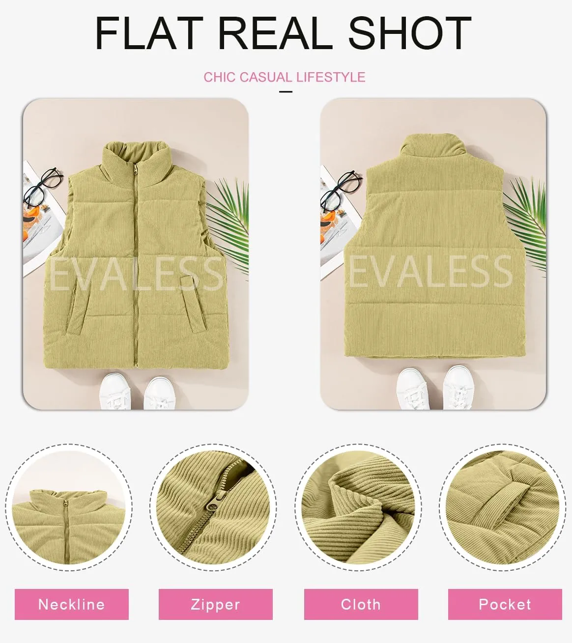 EVALESS Corduroy Cropped Puffer Vest for Women Lightweight Stand Collar Sleeveless Jackets Zip Up Clothes Fashion 2024