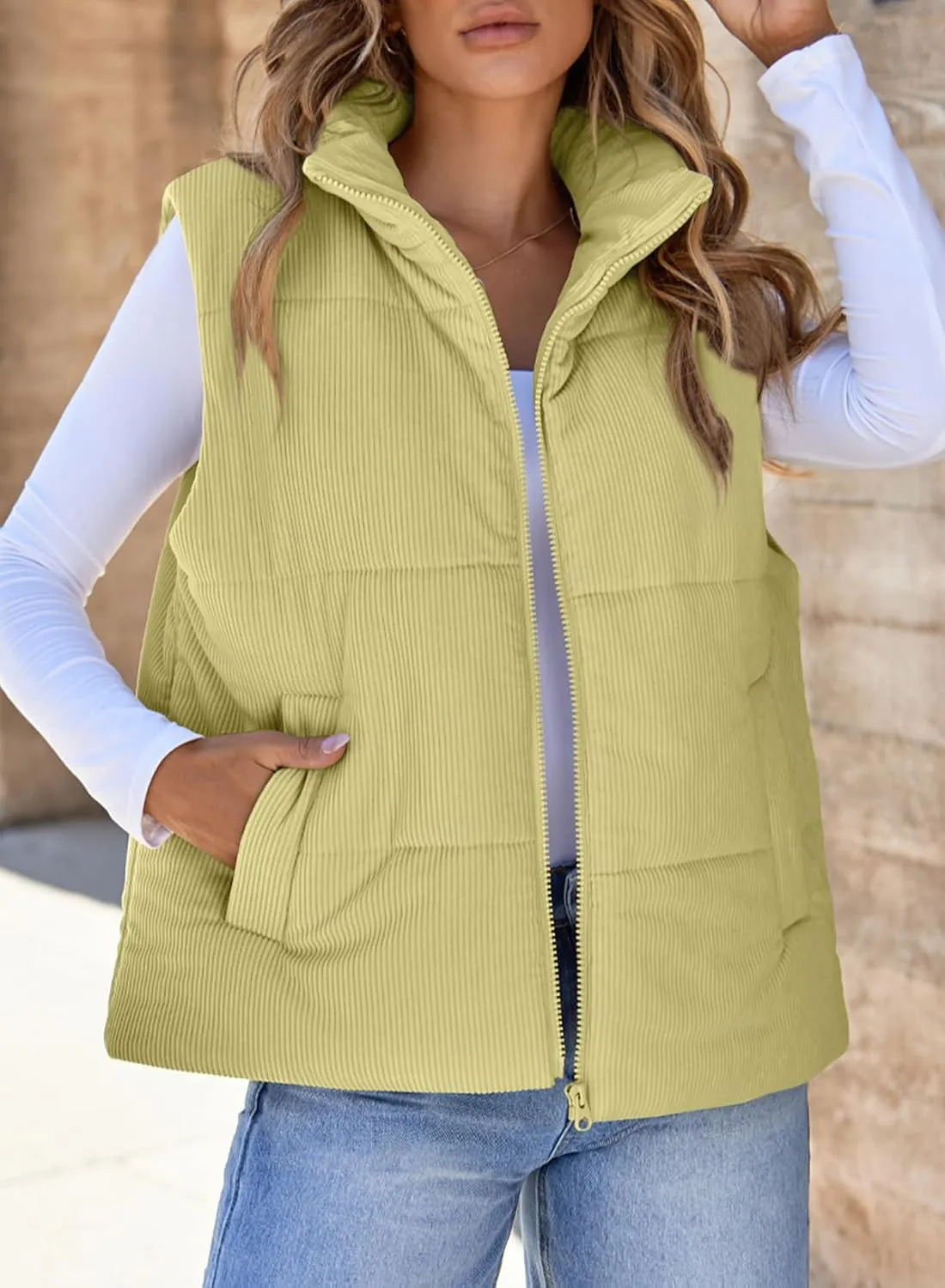 EVALESS Corduroy Cropped Puffer Vest for Women Lightweight Stand Collar Sleeveless Jackets Zip Up Clothes Fashion 2024