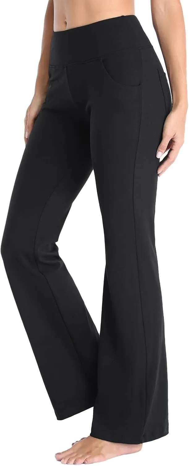 Flare Leggings With Pockets For Women High Waist Casual Workout Bell Bottom Pant Soft Yoga Wide Leg Bootcut Trouser