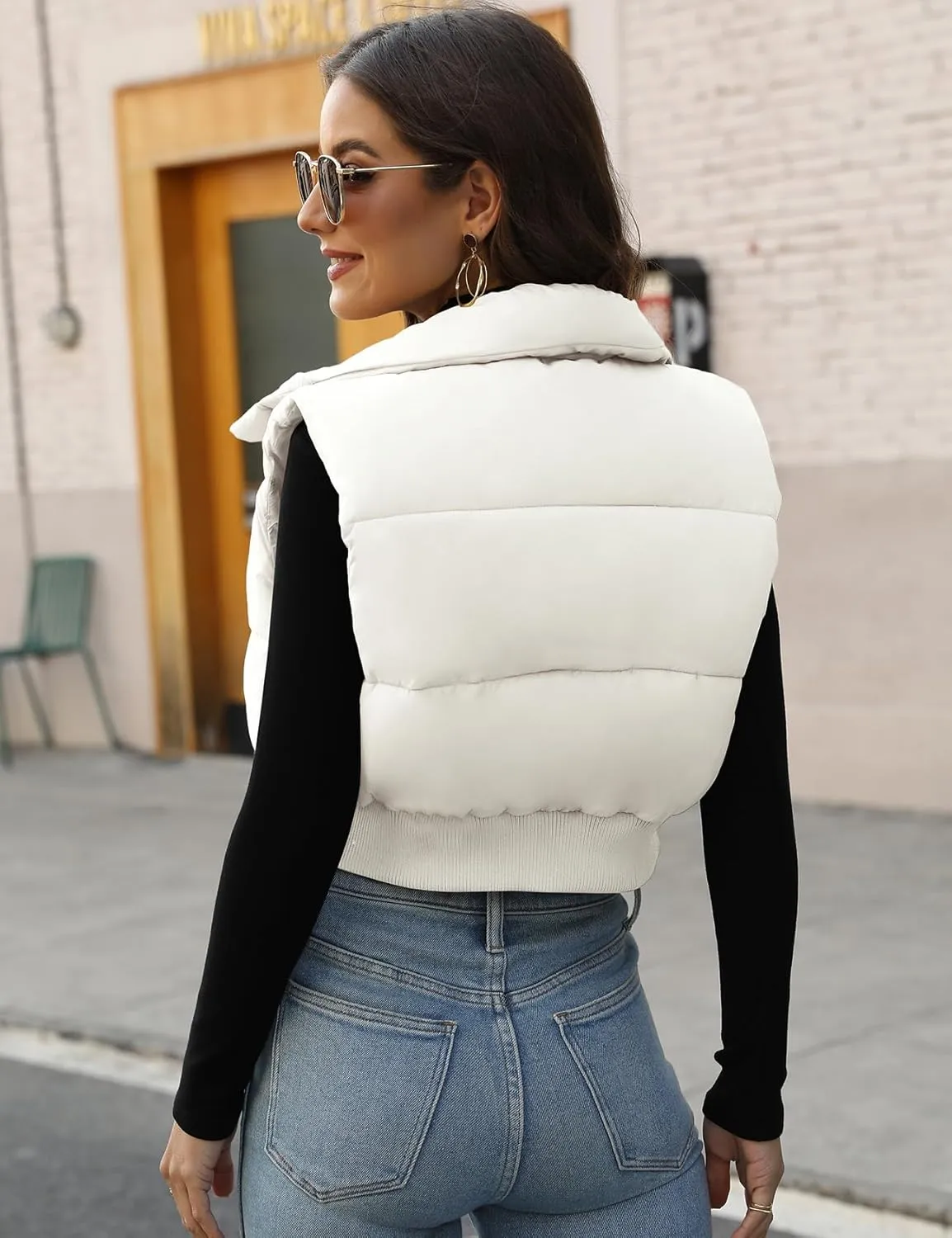 Gihuo Women's Cropped Puffer Vest Sleeveless Puffer Jacket Padded Gilet Outerwear Winter Full Zip Lightweight Coat