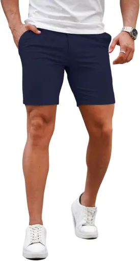 GINGTTO Mens Slim Fit Shorts 7" Inseam Skinny Chino Short Tapered Leg Stretch