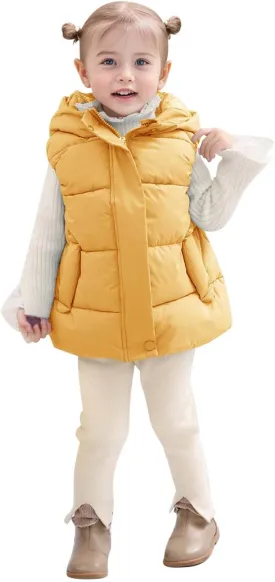 Girls Quilted Hooded Puffer Jacket Sleeveless Winter Warm Lightweight Insulated Toddler Durable Comfortable Outerwear