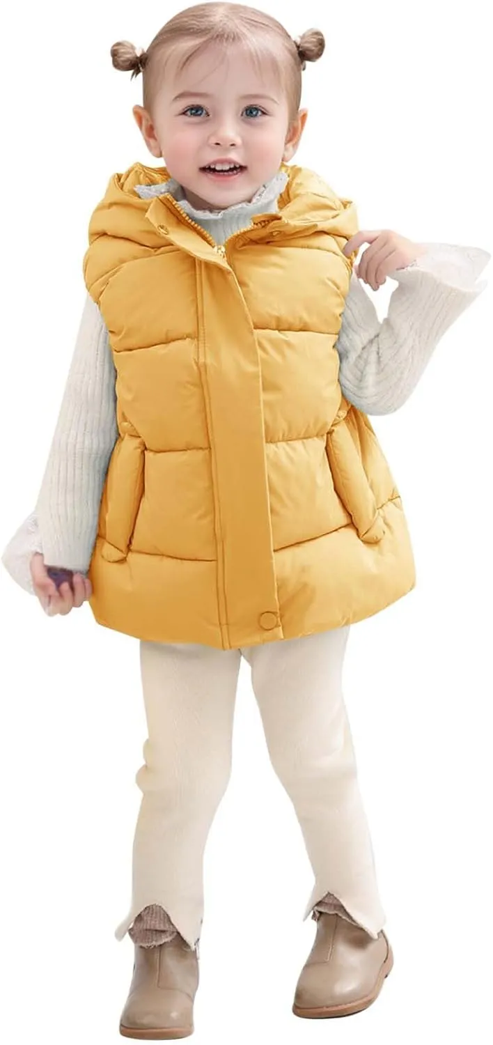Girls Quilted Hooded Puffer Jacket Sleeveless Winter Warm Lightweight Insulated Toddler Durable Comfortable Outerwear