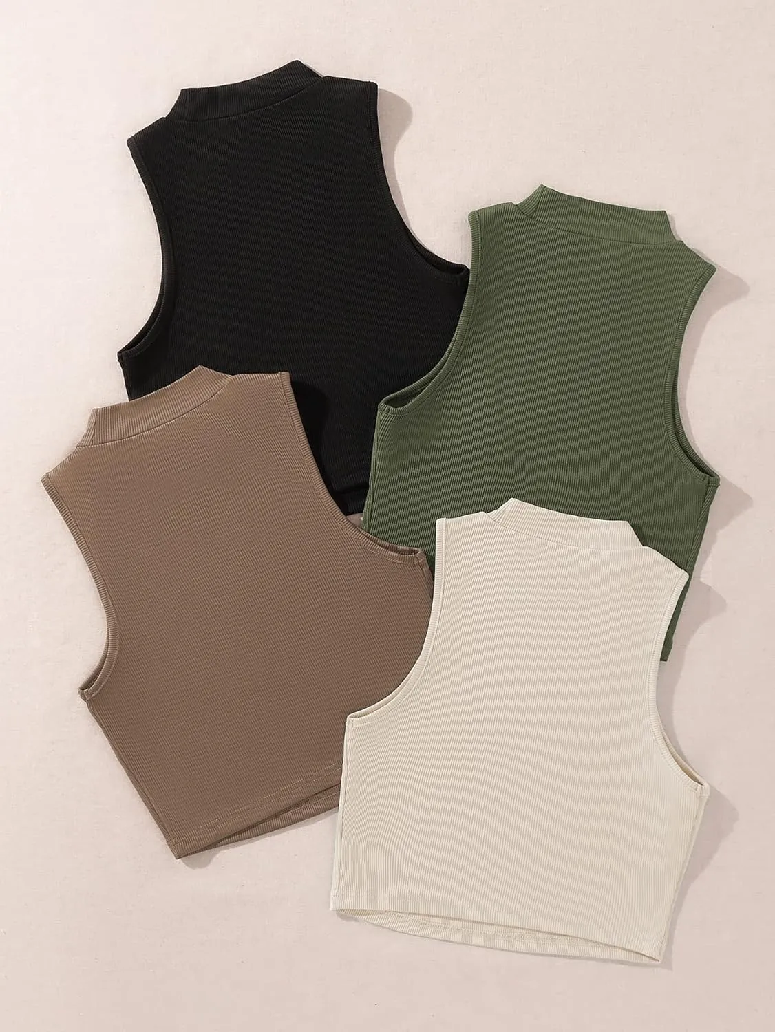 GORGLITTER Women's 4 Piece Mock Neck Ribbed Knit Crop Top Sleeveless Cropped Cami Tank Tops