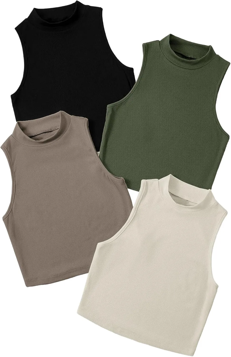 GORGLITTER Women's 4 Piece Mock Neck Ribbed Knit Crop Top Sleeveless Cropped Cami Tank Tops