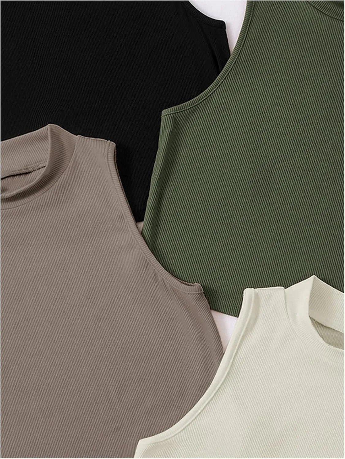 GORGLITTER Women's 4 Piece Mock Neck Ribbed Knit Crop Top Sleeveless Cropped Cami Tank Tops