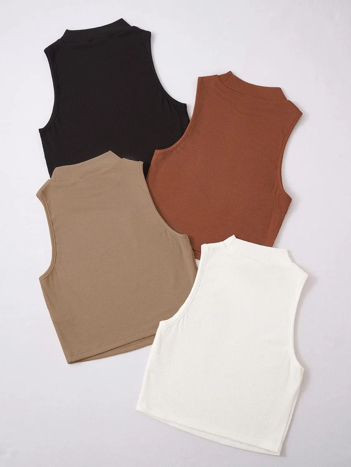 GORGLITTER Women's 4 Piece Mock Neck Ribbed Knit Crop Top Sleeveless Cropped Cami Tank Tops