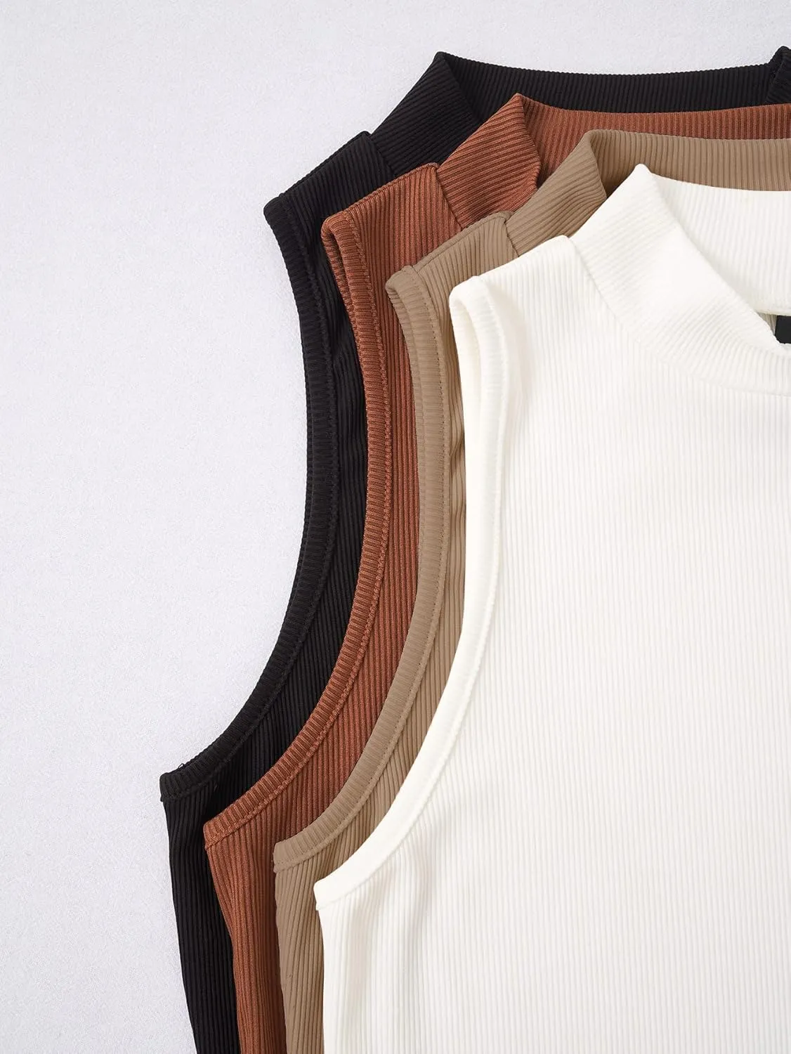 GORGLITTER Women's 4 Piece Mock Neck Ribbed Knit Crop Top Sleeveless Cropped Cami Tank Tops