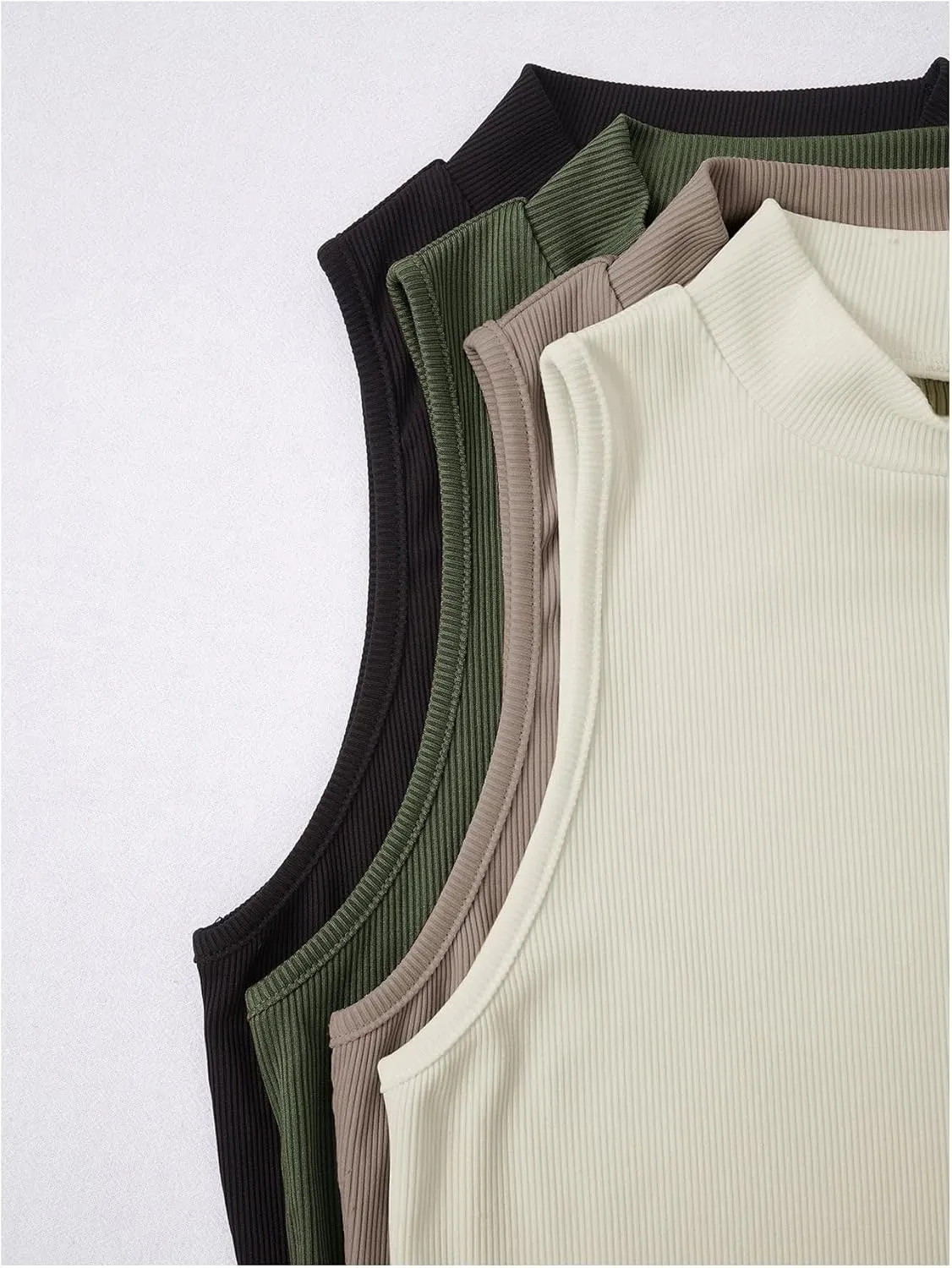 GORGLITTER Women's 4 Piece Mock Neck Ribbed Knit Crop Top Sleeveless Cropped Cami Tank Tops