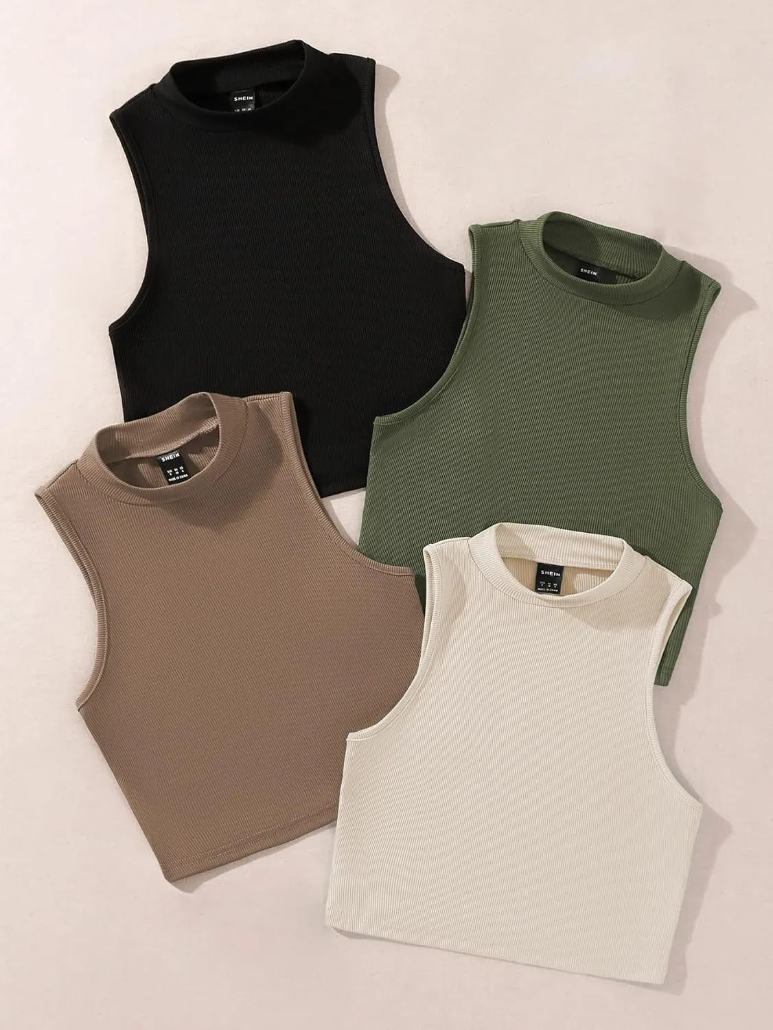 GORGLITTER Women's 4 Piece Mock Neck Ribbed Knit Crop Top Sleeveless Cropped Cami Tank Tops