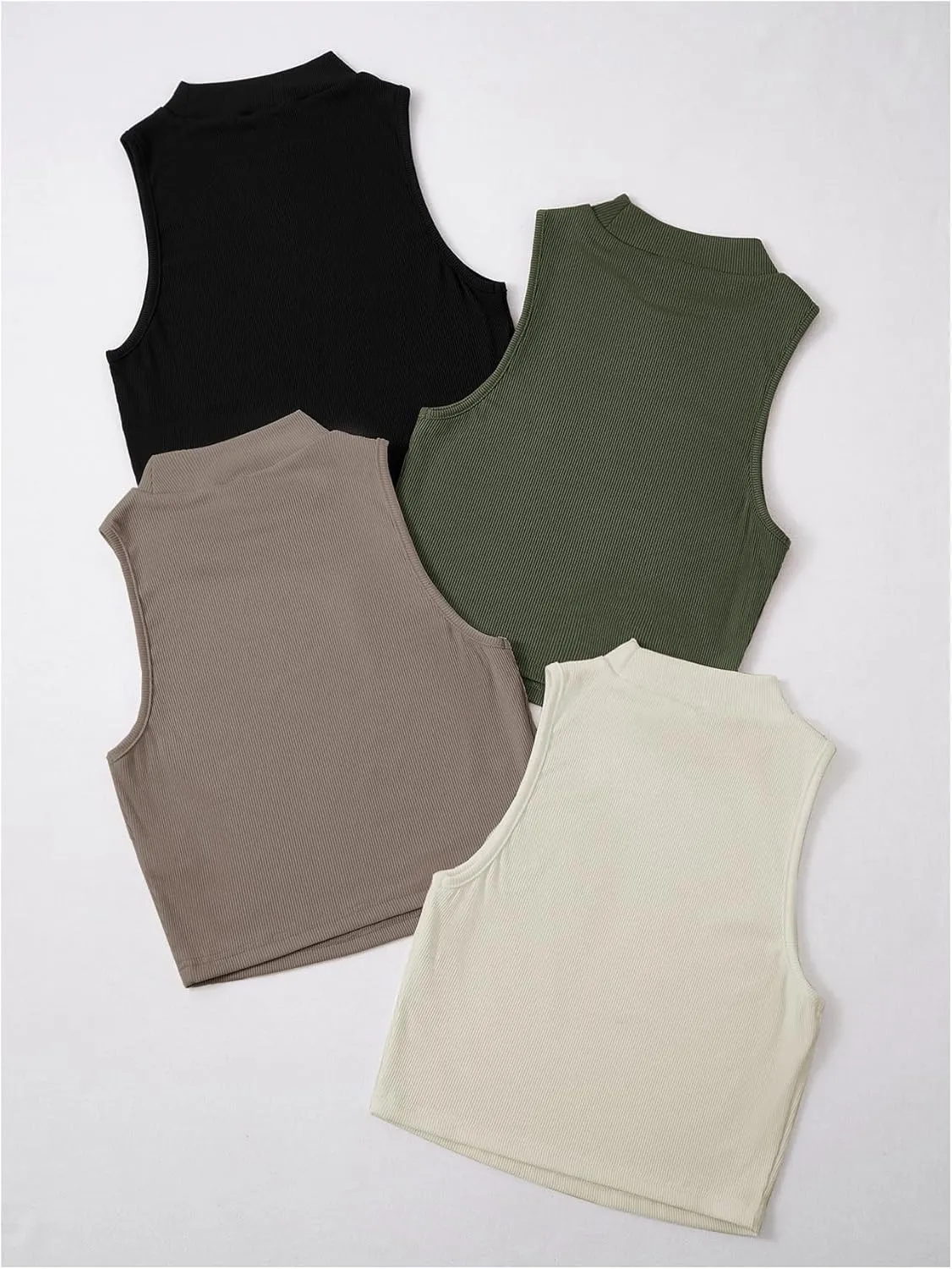 GORGLITTER Women's 4 Piece Mock Neck Ribbed Knit Crop Top Sleeveless Cropped Cami Tank Tops