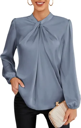GRACE KARIN Women's Long Sleeve Shirts Mock Neck Casual Satin Blouse Tops for Business Office Work