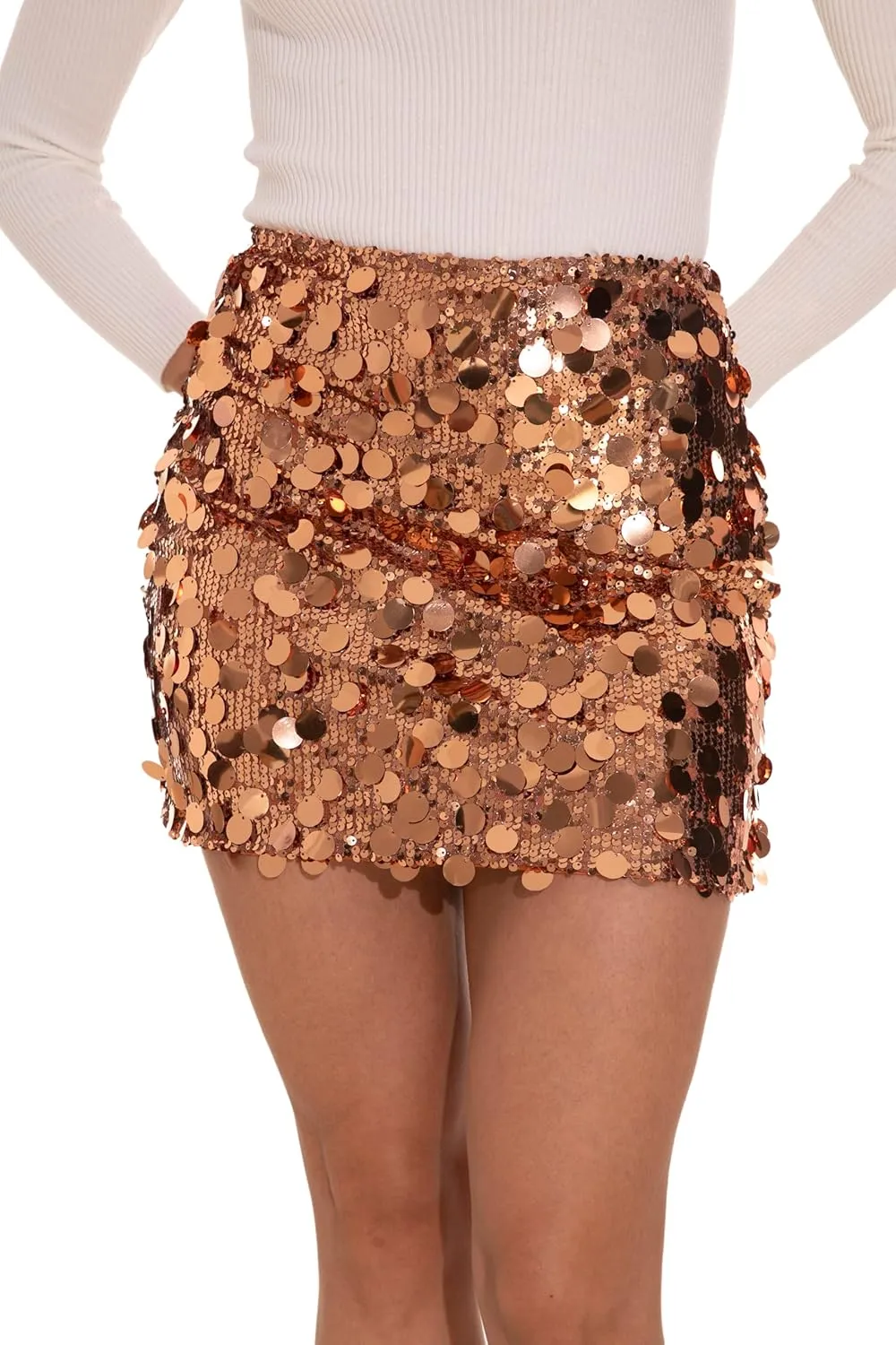 GUANYY Sequin Skirt for Women-Stretchy Bodycon Night Out Party Shine Sparkly Mini Skirts