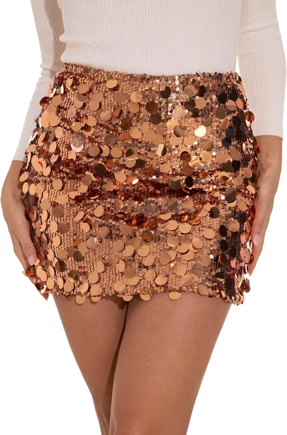 GUANYY Sequin Skirt for Women-Stretchy Bodycon Night Out Party Shine Sparkly Mini Skirts