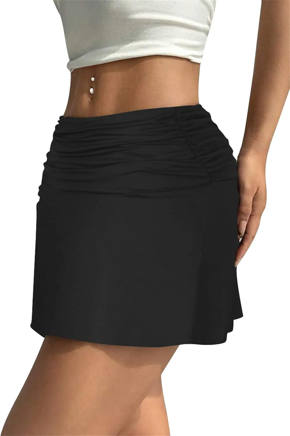 Hafailia Womens Mini Skorts Sexy Ruched Waist Pencil Bodycon A-Line Skirts with Shorts Underneath